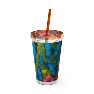 Tropical Tumbler with Straw | 16 oz : Morpho Butterflies Flight