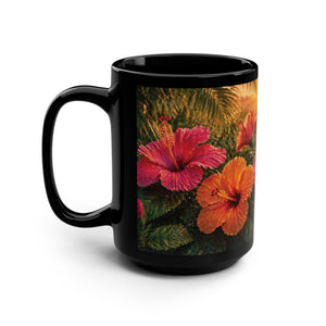 Black Ceramic Mug — Hibiscus Sunrise 15oz Coffee Cup