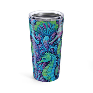 20oz Tropical Glossy Tumbler / Seahorse Trio, Turquoise Pop