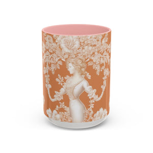 Accent Color Coffee Mug (11, 15oz), Pearl Lady Toile/Melon
