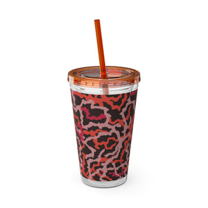 Tropical Tumbler with Straw | 16 oz: Coral Threads, Red