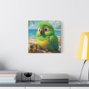 Tropical Beach Canvas - Lulu the Parrot Coffee Wall Art, Black