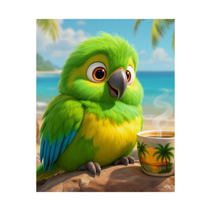 Tropical Beach Poster — Lulu the Parrot Matte Vertical Art Print