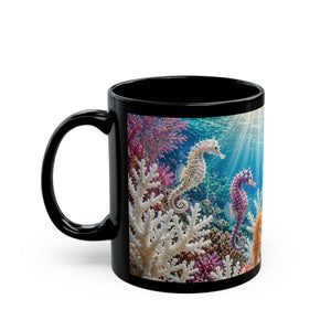 Black Mug — Colorful Pink Seahorse Coffee Cup