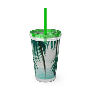 Tropical Tumbler with Straw | 16 oz: Tiny Palm Island