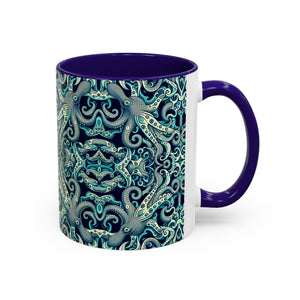 Accent Color Coffee Mug, Many Colors - 11oz & 15oz / Twisted Aqua Octopus