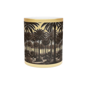 Tropical Metallic Mug, Gold or Silver - Woodcut Palms