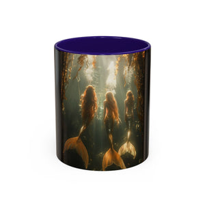 Colorful Mugs (11oz, 15oz), Three Mermaid Sisters, Black