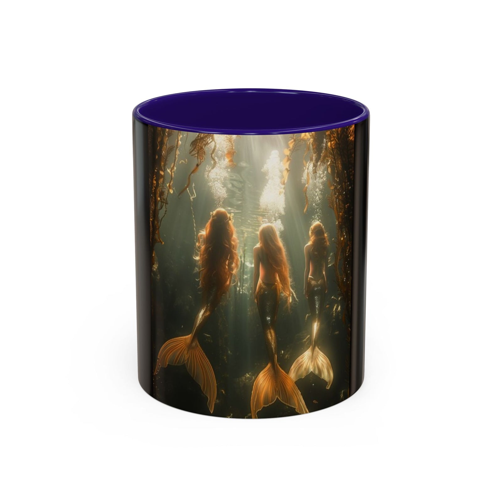 Colorful Mugs (11oz, 15oz), Three Mermaid Sisters, Black