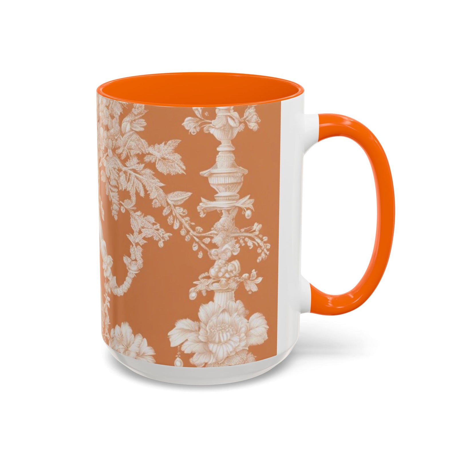Accent Color Coffee Mug (11, 15oz), Pearl Lady Toile/Melon