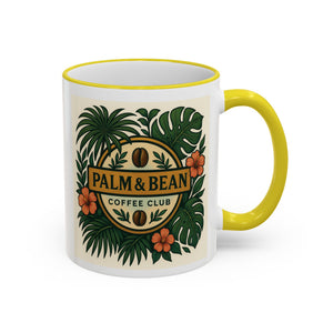 Accent Rim & Handle Coffee Mug — Palm & Bean Coffee Club Logo