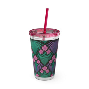 Tropical Tumbler with Straw | 16 oz: Midnight Hibiscus Deco, Pink