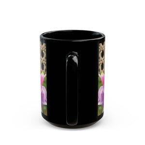 Black Coffee Mug - Wicker & Pink Fuschias