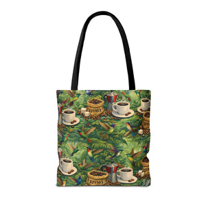 Tropical Hummingbirds & Coffee Tote Bag, Black - 3 Sizes