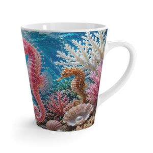 White Latte Mug – Colorful Pink Seahorse Coffee Cup