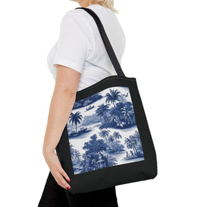 Coastal Toile Tote Bag, Blue — 3 Sizes
