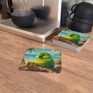 Bulk Hardboard Coffee Coasters — Cute Lulu the Parrot (50/100 pcs)