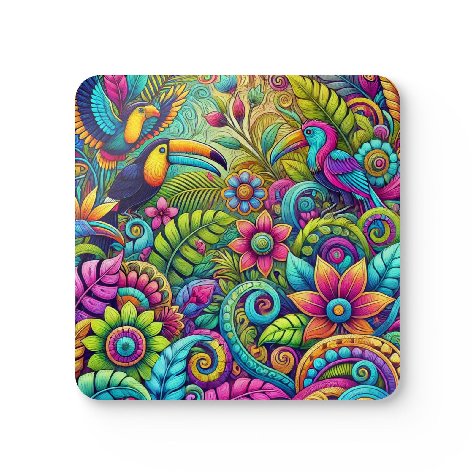 Coaster Set/4 - Colorful Rainforest Parrots
