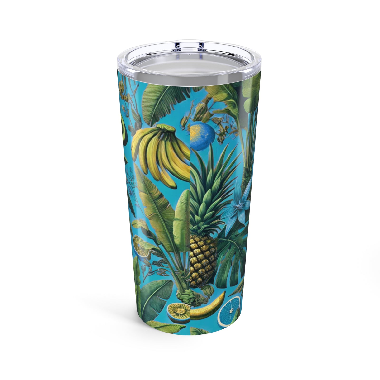 20oz Tropical Glossy Tumbler, Stainless Steel / More Tropical Fruit, Aqua Blue