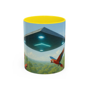 Accent Coffee Mug (11, 15oz), 8 Colors - UFO and Macaws