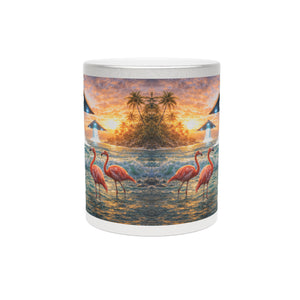 Tropical Metallic Mug, Gold or Silver - UFOs & Flamingos