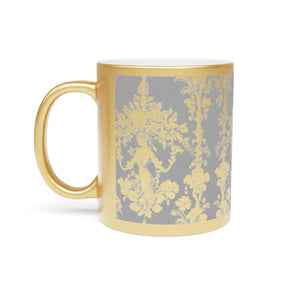 Tropical Metallic Mug, Gold or Silver - Pearl Lady Toile, Grey