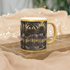 Tropical Metallic Mug, Gold or Silver - Woodcut Palms