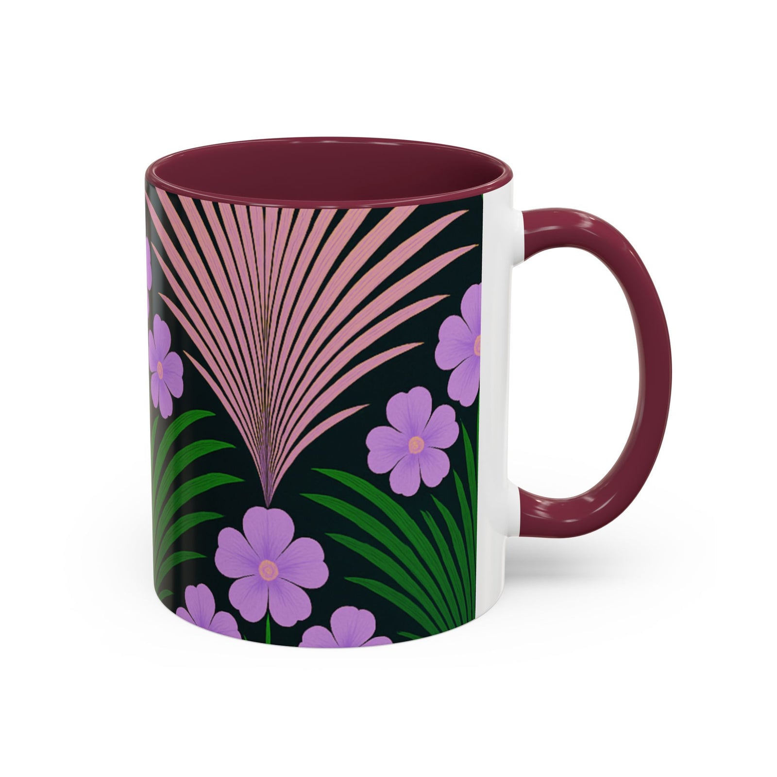Accent Color Coffee Mug, Many Colors - 11oz & 15oz / Midnight Hibiscus Deco, Purple