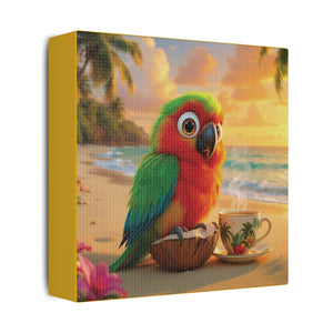 Tropical Beach Canvas - Tiki the Parrot Sunrise Wall Art, Yellow