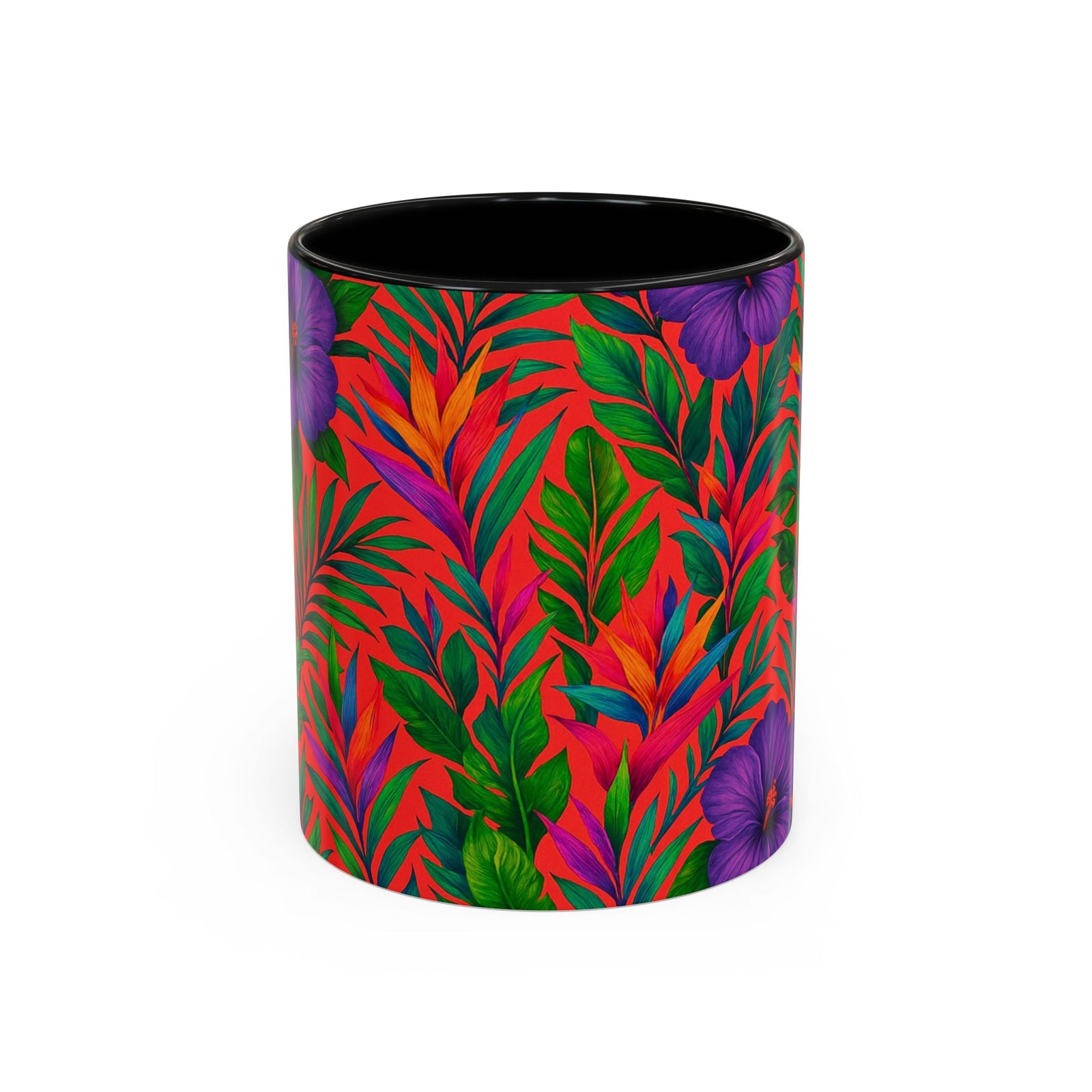Accent Coffee Mug (11, 15oz), 8 Colors - Midnight Flower Coral
