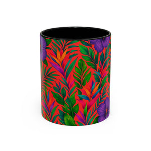 Accent Coffee Mug (11, 15oz), 8 Colors - Midnight Flower Coral