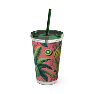 Tropical Tumbler with Straw | 16 oz:  More Tropical Palms, Coral