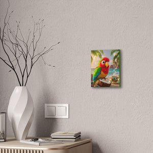 Tropical Canvas Wall Art — Tiki the Parrot With Coffee V2, Green