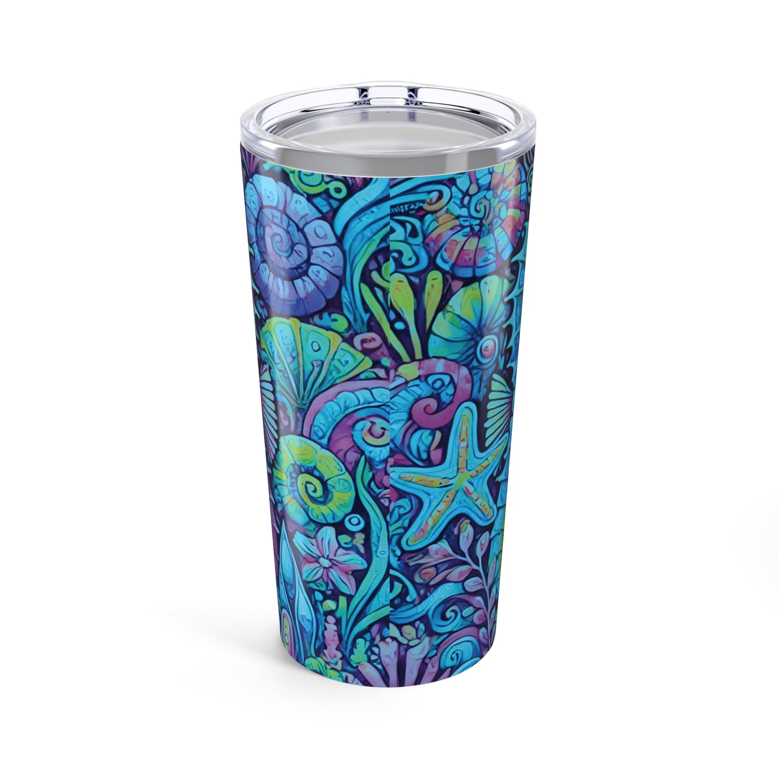 20oz Tropical Glossy Tumbler / Seahorse Trio, Turquoise Pop