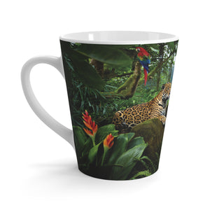 Latte White Mug - Jaguars and Parrots