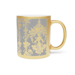Tropical Metallic Mug, Gold or Silver - Pearl Lady Toile, Grey