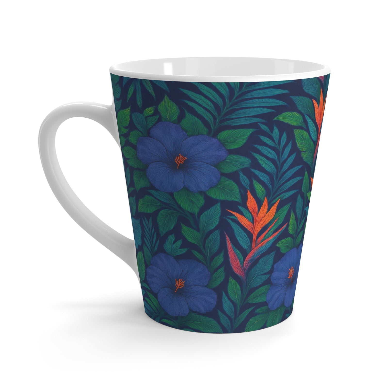 Latte White Mug - Midnight Flower Navy