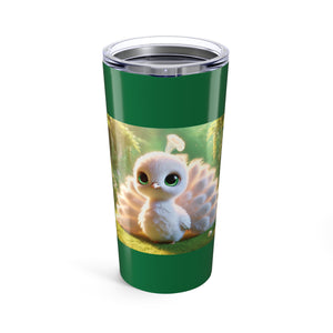 20oz Tropical Glossy Tumbler, Stainless Steel / Baby White Peacock, Dark Green