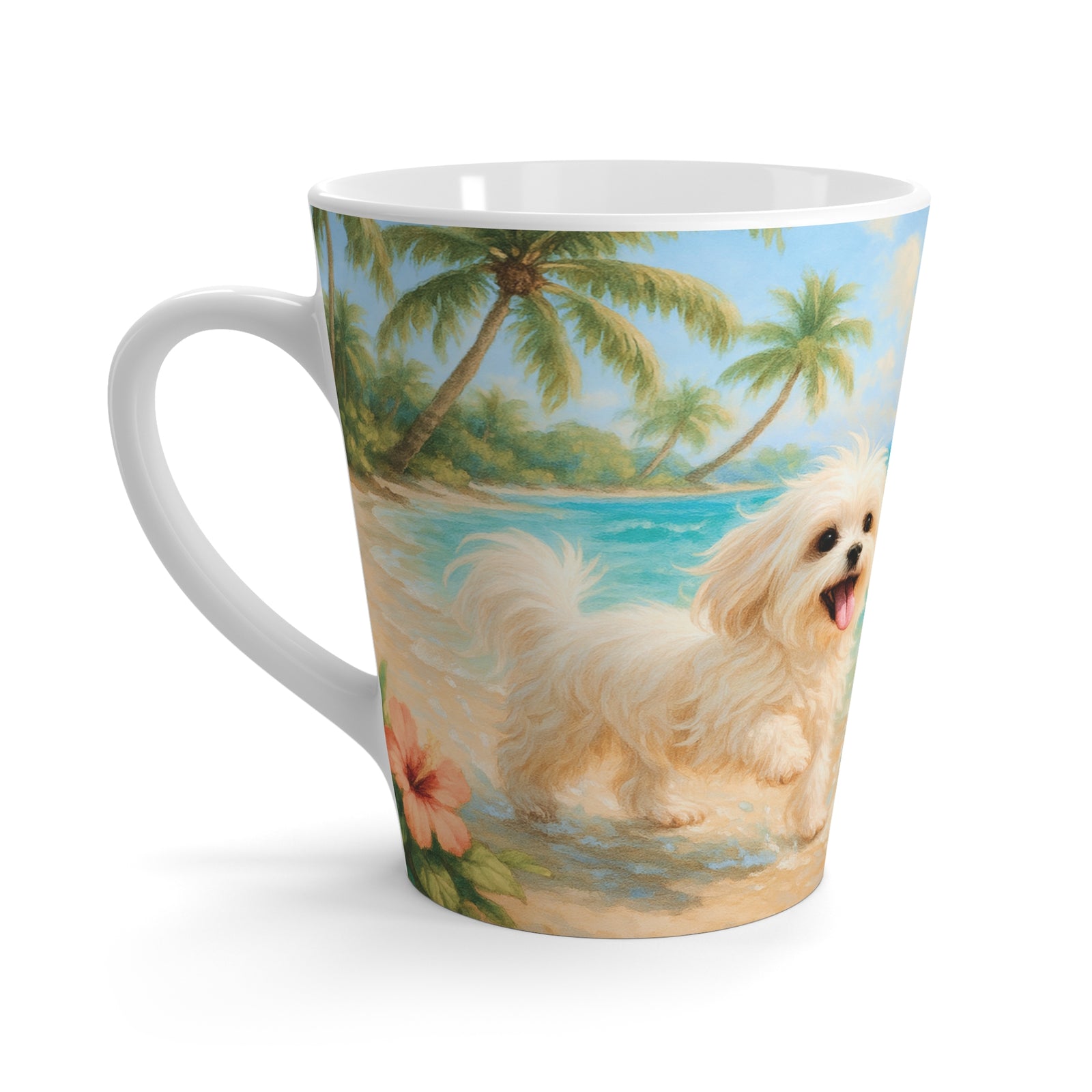 Latte White Mug - Puppy Ariel and Mermaid on Beach