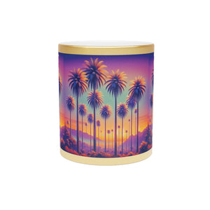 Tropical Metallic Mug, Gold or Silver - Sunset Palms