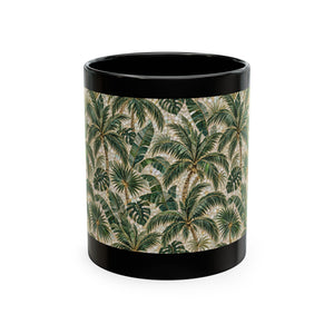 Tropical Ceramic Mug, 11 oz — Palm Mosaic Leaves Coffee Cup