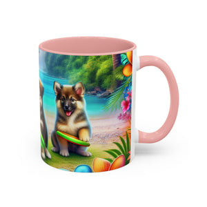 Cute Beach Puppies Playing Frisbee - Black Coffee Mug - Perfect Gift for Dog Lovers