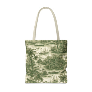 Coastal Toile Green Tote Bag - 3 Sizes