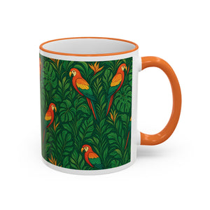 Accent Rim & Handle Coffee Mug ~ Parrot Family