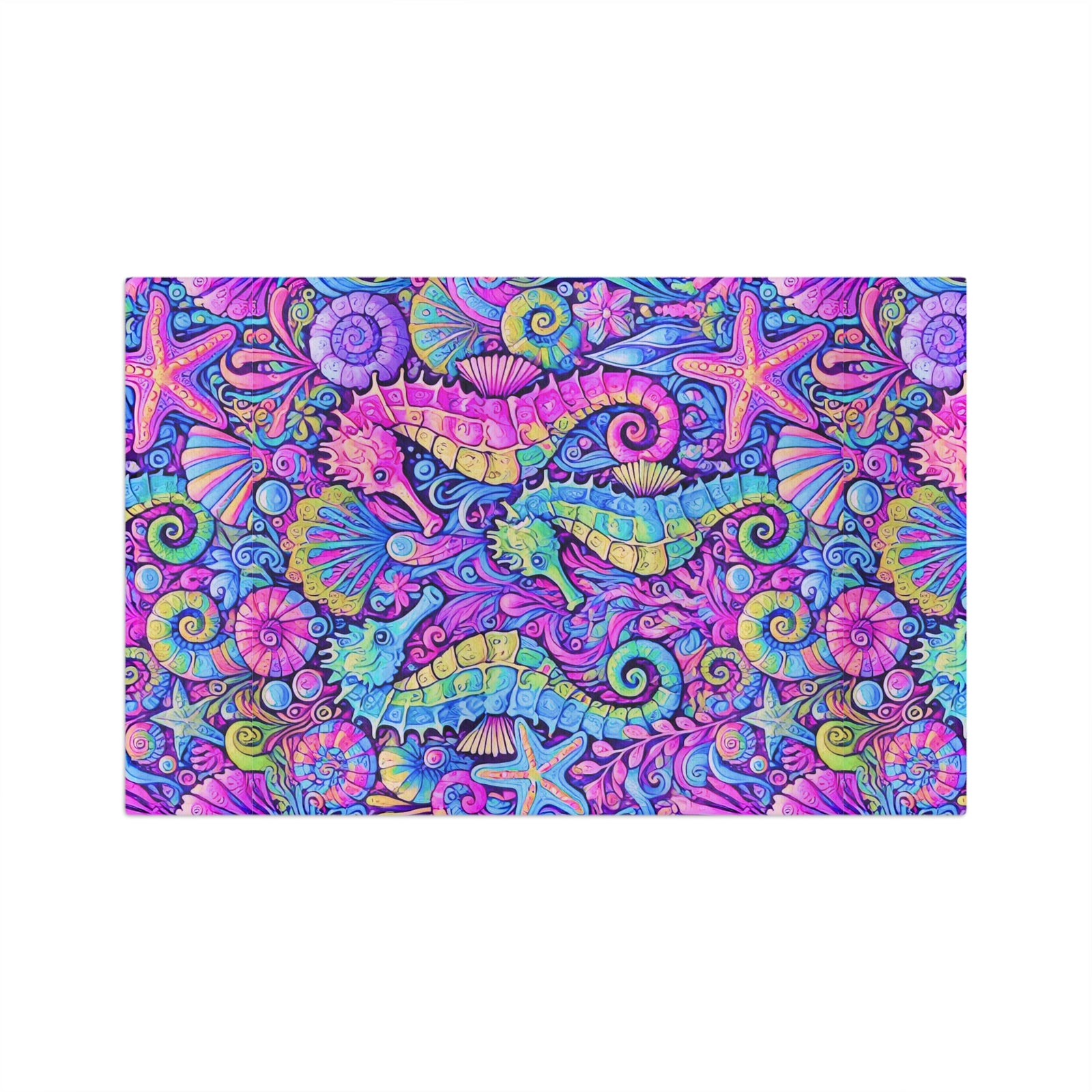 Tropical Microfiber Coffee/Tea Towel — Seahorse Trio, Party Pop