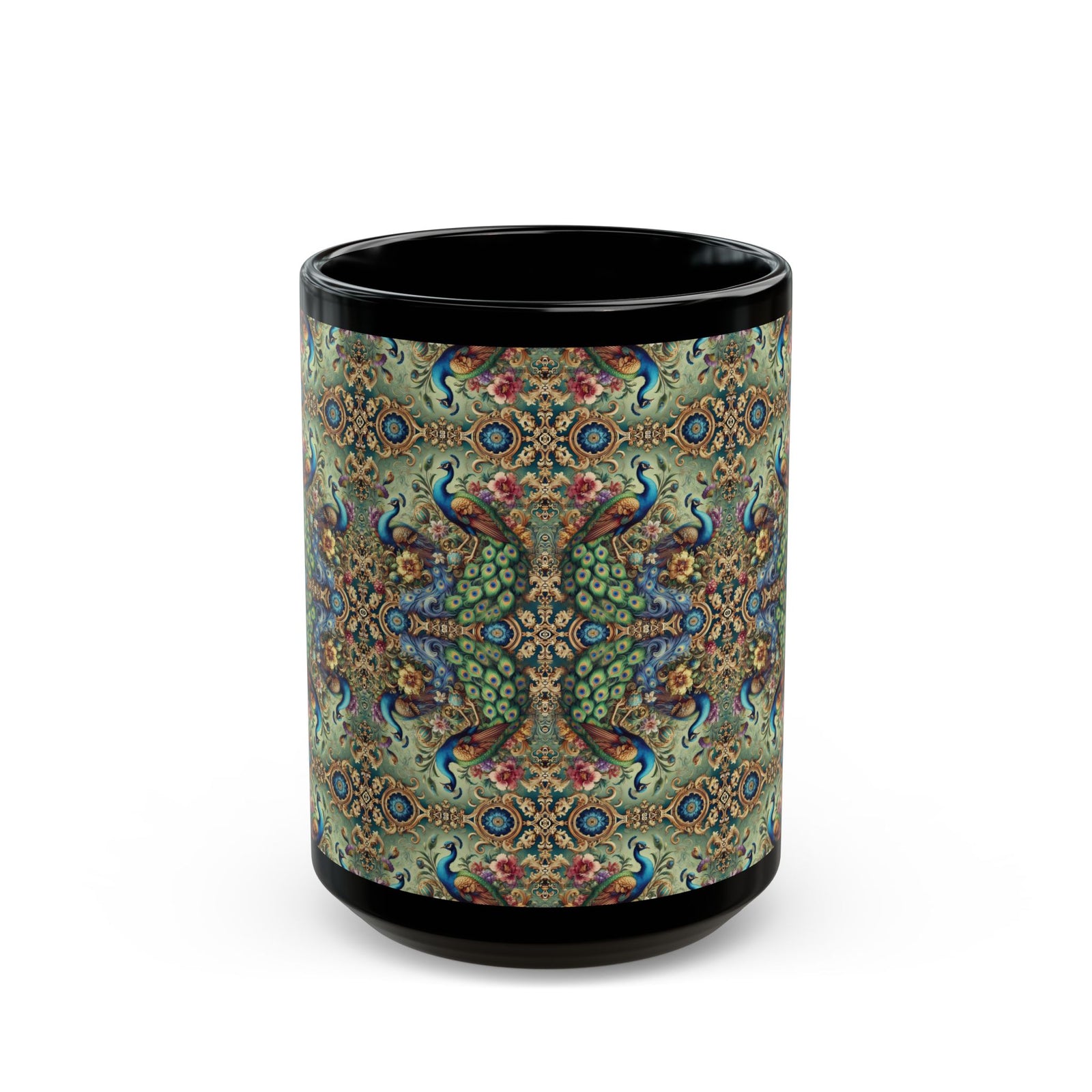 Black Coffee Mug - Kaleido Peacock Royals