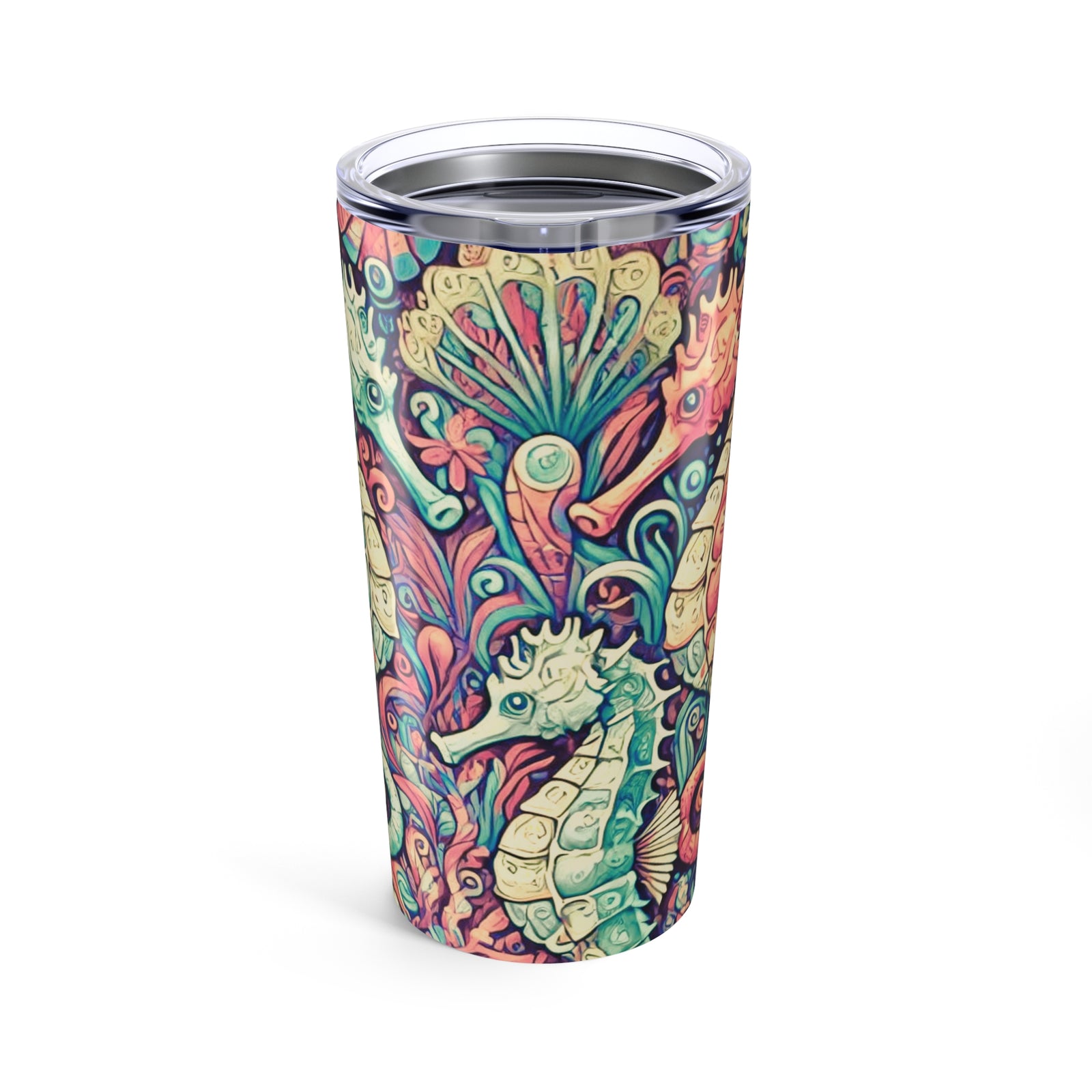 20oz Tropical Glossy Tumbler, Stainless Steel / Seahorse Trio, Retro