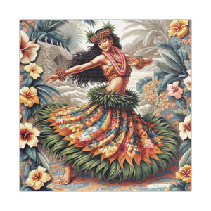 Tropical Wall Art ~ Hawaiian Hula Dancer Satin Canvas Print, Lt. Brown