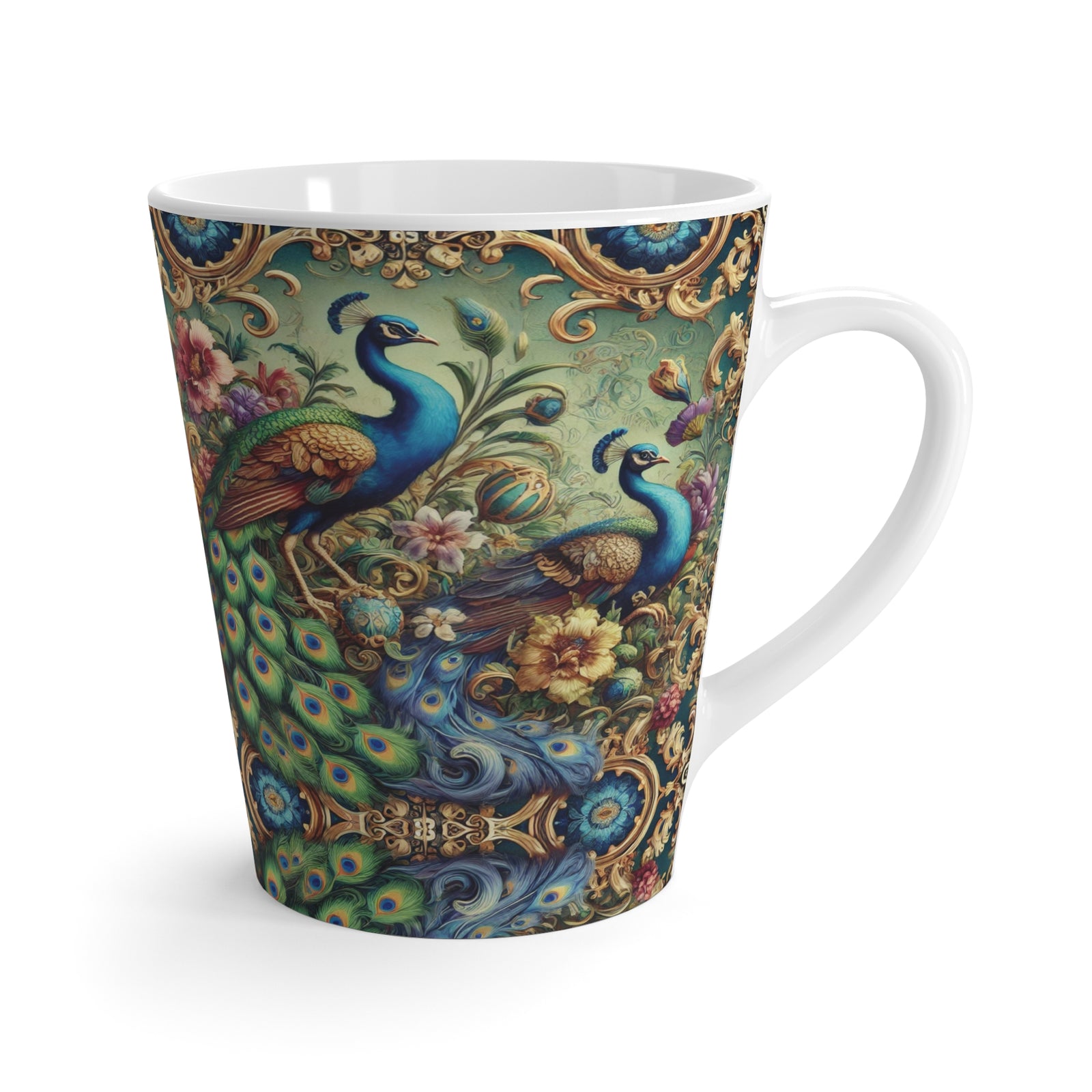 Latte White Mug - Kaleido Peacock Royals