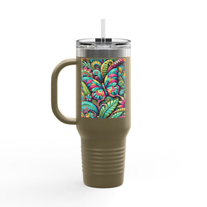 Insulated Travel Mug, 40oz / Rainforest Butterfly Pop - Perfect for Outdoor Adventures